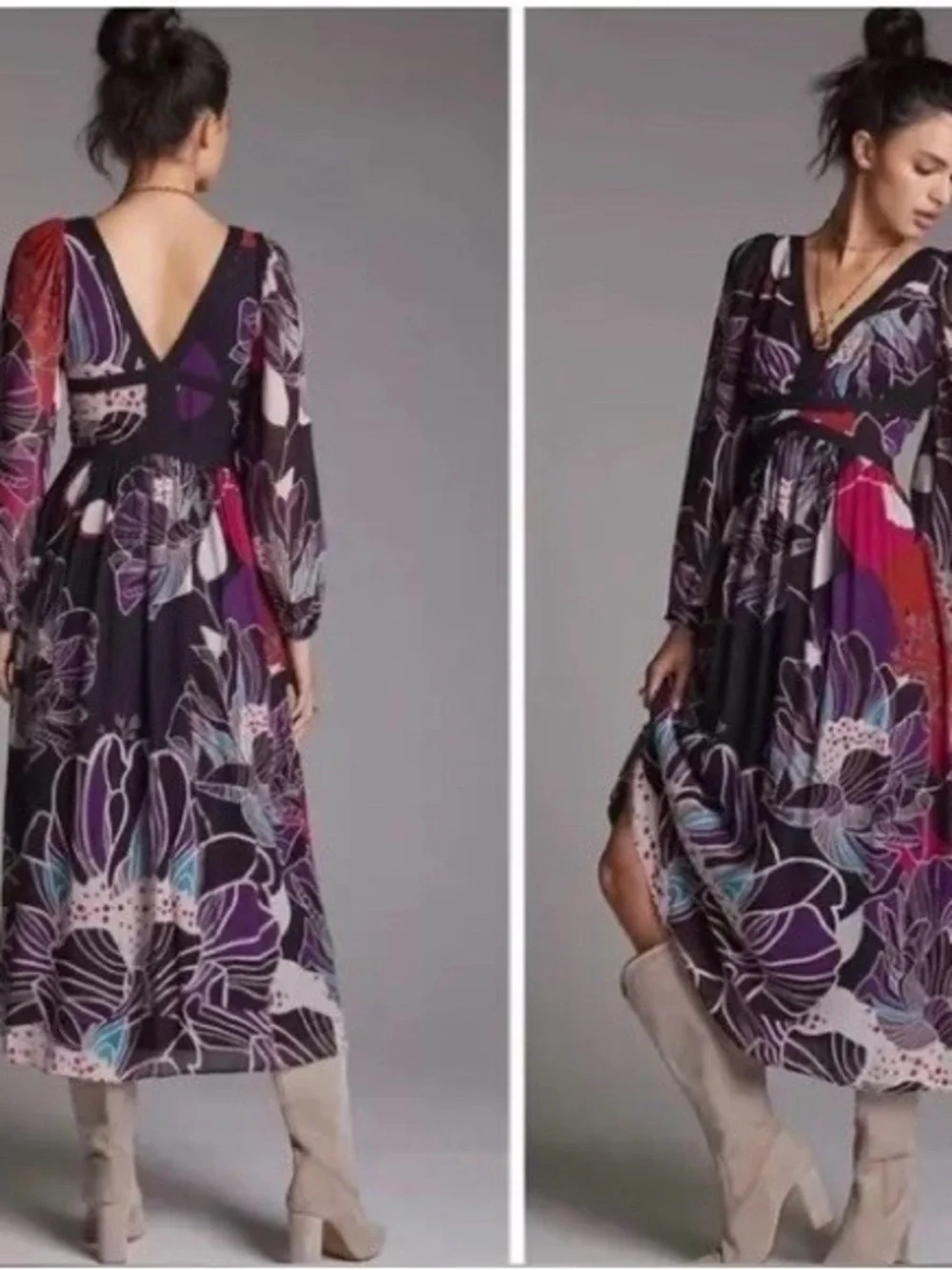 Anthropologie Let Me Be Floral Midi Dress in Black Size L - Picture 6 of 13